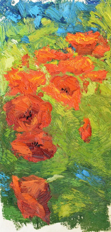 "Studiu. Flori" by Angela Plămădeală, 2016, 400x200mm, oil on canvas