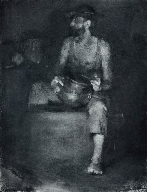 "Figură în interior" by Ion Golubei, 2017, 900x700mm, Russian sauce pe hârtie