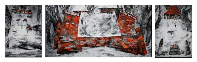 "Carton la diplomă. Triptic - Transilvania" by Vlada Cibuc, 2017, 700x520mm, 700x1400mm, 700x520mm