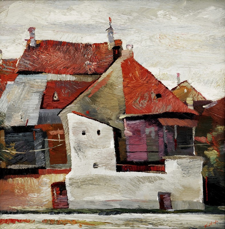 "Sighișoara" by Anatol Ghimpu, 2001, 520x520mm, oil on canvas