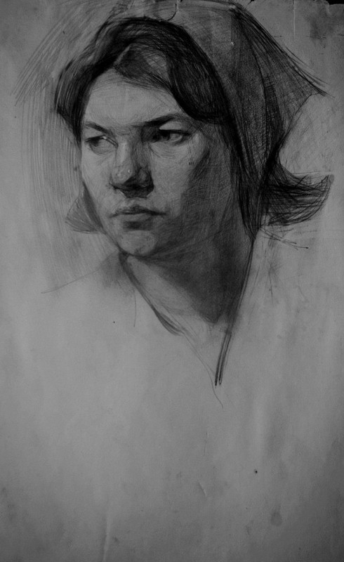 "Desen. Portret" by Gheorghe Vrabie, creion pe hârtie