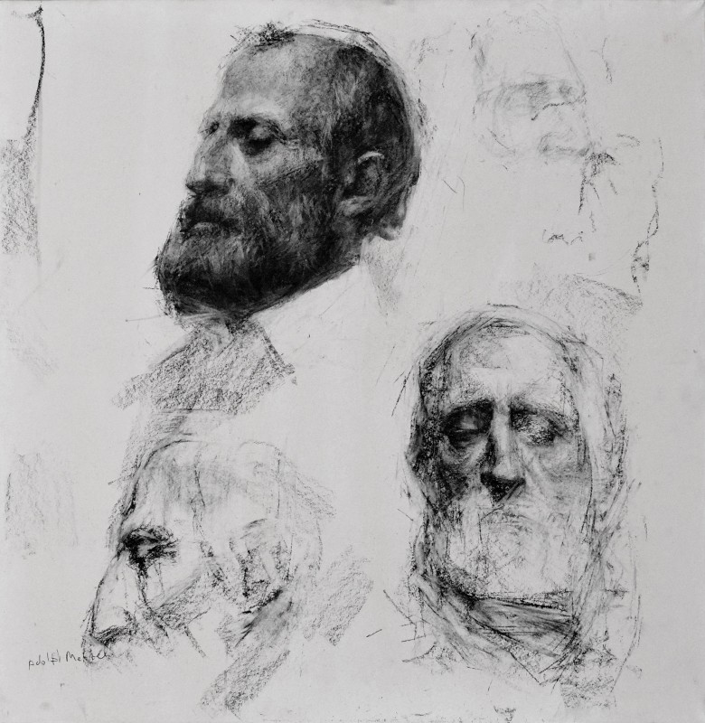"Portret (3 poziții)" by Victor Teslaru, 2015, 600x600mm, Russian sauce pe hârtie