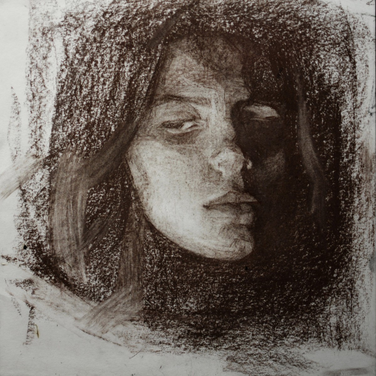 "Drawing. Self-portrait. Long term" by Natalia Fostica, 300x300mm, Russian sauce on paper