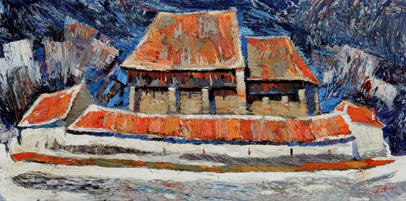 "Brădeni" by Anatol Ghimpu, 2005, 300x600mm, oil on canvas