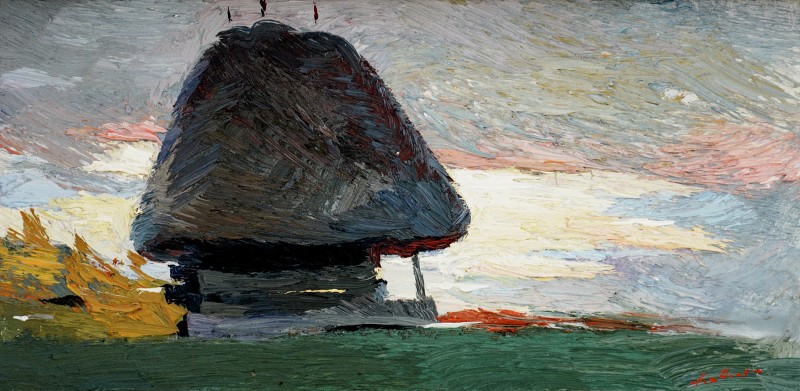 "Small house. Sibiu" by Anatol Ghimpu, 2012, 200x400mm, oil on canvas