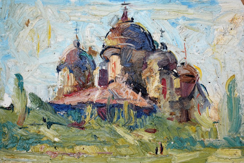 "Этюд. Монастырь Кицкань" by Анатол Гимпу, 1977, 350x500mm, масло / холст