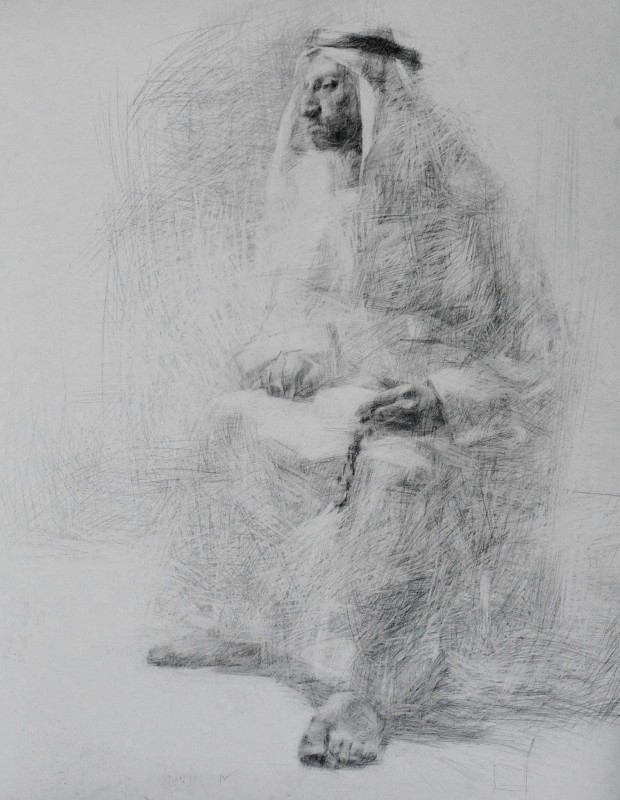 "Фигура. Арабский мужчина" by Ион Голубей, 2016, 900x700mm, карандаш / бумага
