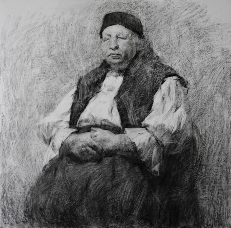 "Drawing. Figure. Long term" by Sorina Păcătos, 700x700mm, coal on paper