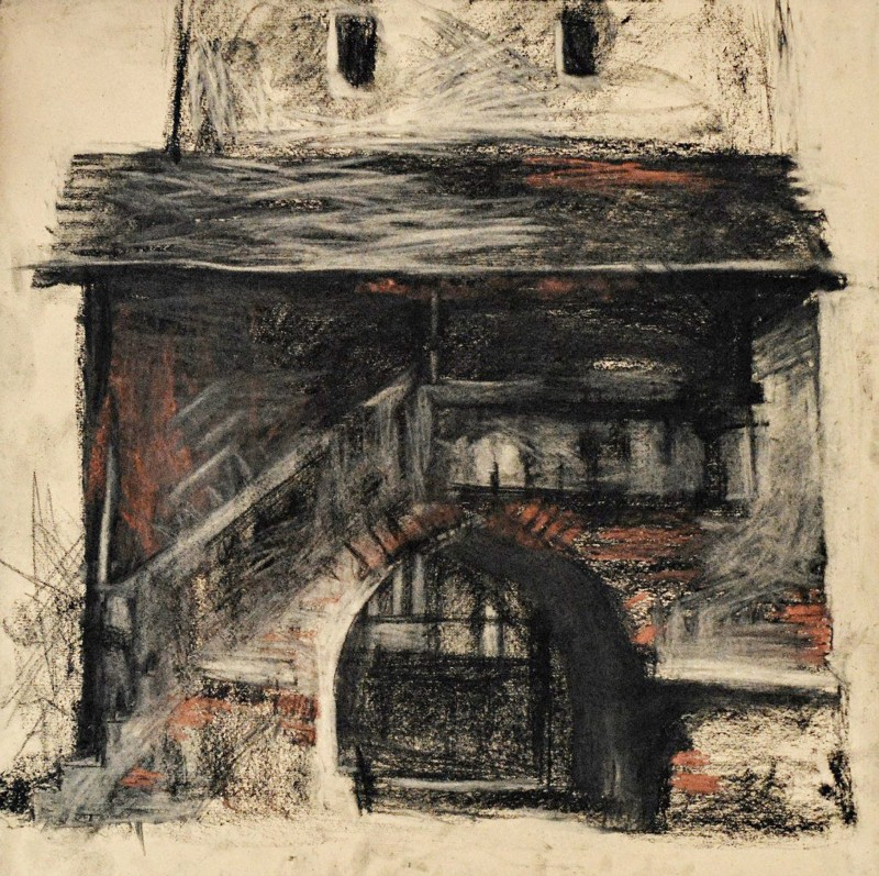"Motiv. Transilvania" by Ion Golubei, 2014, 400x400mm, Russian sauce și sanghină pe hârtie