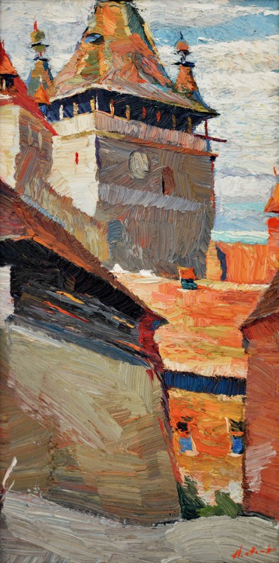 "Sighișoara" by Anatol Ghimpu, 2005, 400x200mm, oil on canvas