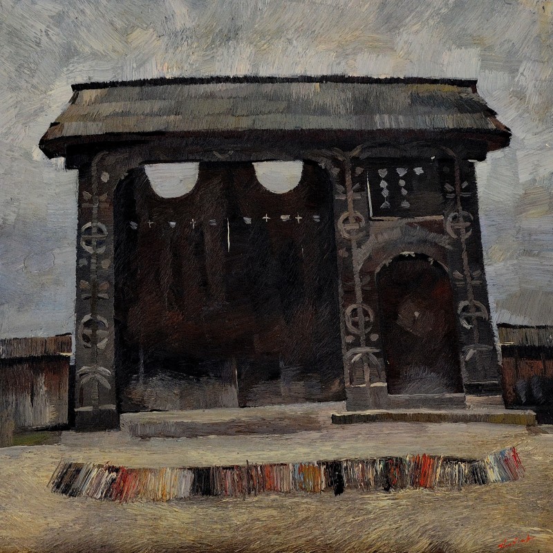 "Porți. Maramureș" by Anatol Ghimpu, 2000, 680x680mm, ulei pe pânză
