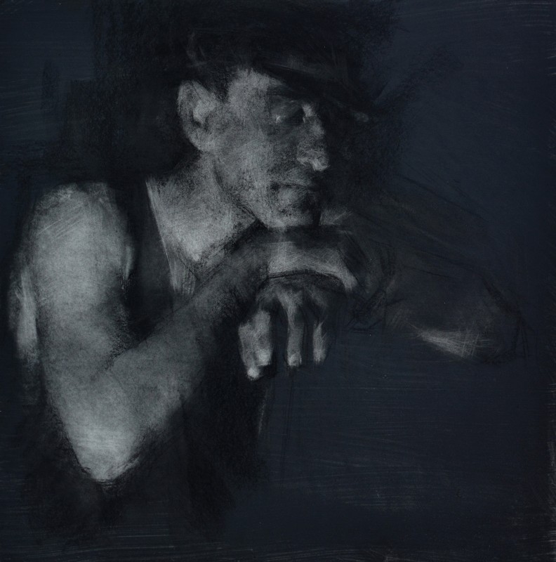 "Portret cu mâini" by Ion Golubei, 2017, 600x600mm, Russian sauce pe hârtie