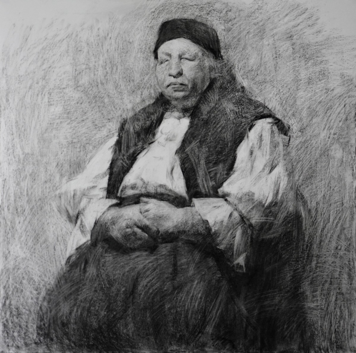 "Drawing. Figure. Long term" by Sorina Păcătos, 700x700mm, coal on paper