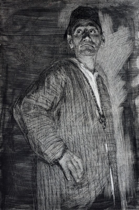 "Drawing. Figure. Long term" by Eduard Leahu, 740x480mm, Russian sauce on paper