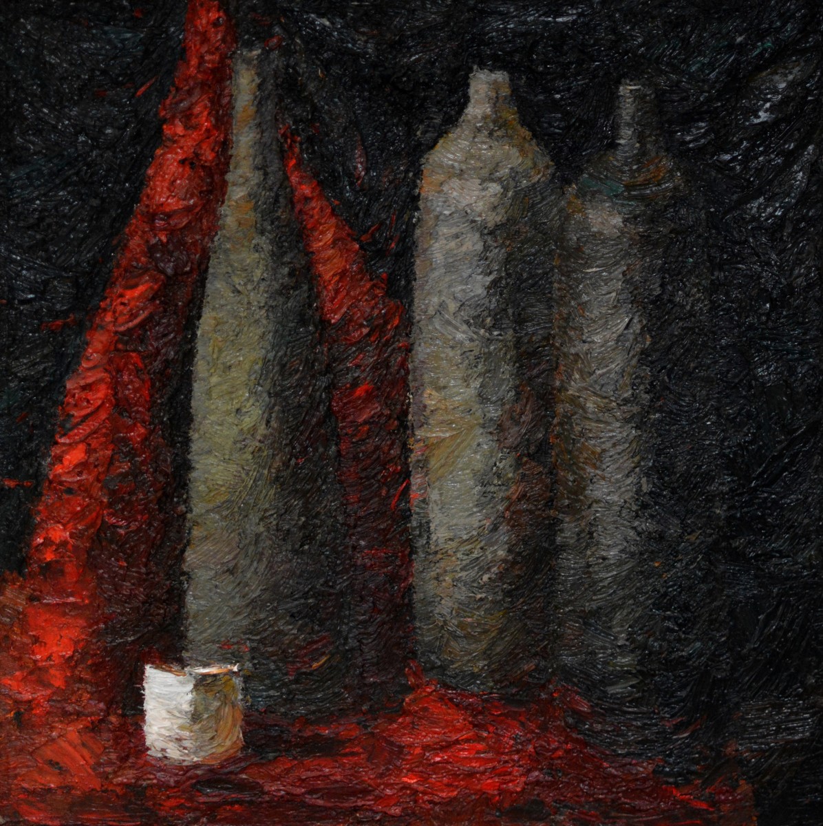 "Natură statică cu sticle" by Cаролина Леагул, 2010, 450x450mm, масло / холст