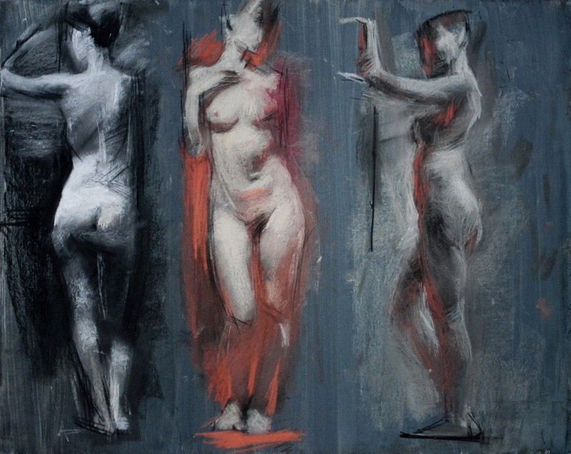 "Sketches. Nude" by Ion Golubei, 2015, 400x500mm, Russian sauce and pastel on paper