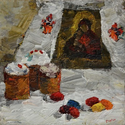 "Studiu. Natură statică de Paști" by Alexandra Clapatiuc, 2007, 250x250mm, oil on canvas