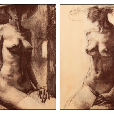 "Зарисовки. Двойная обнаженка. Nicoleta Stati, Oxana Țip" by Ниcолета Стати, 2010, 400x300mm, 400x300mm, соус / бумага