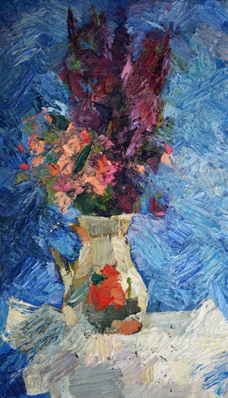 "Studiu cu flori" by Mădălina Casian, 2016, 520x300mm, oil on canvas
