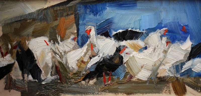 "Motiv. Gîște" by Alisa Bivol, 2016, 200x400mm, ulei pe pânză