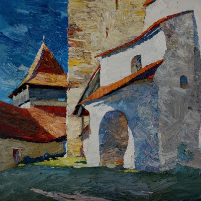 "Etude. Viscri" by Anatol Ghimpu, 2010, 420x420mm, ulei pe pânză