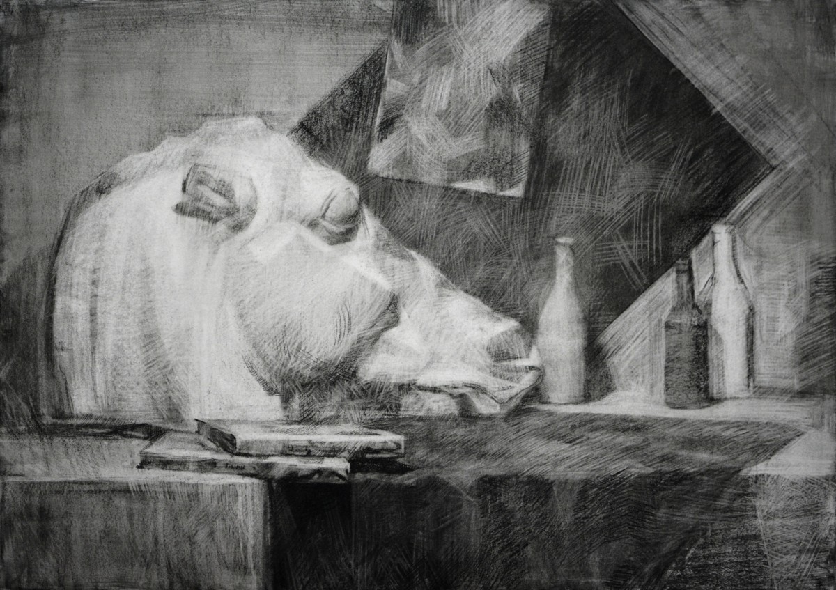 "Still life" by Vitalie Golban, 2019, 470x650mm, Russian sauce on paper