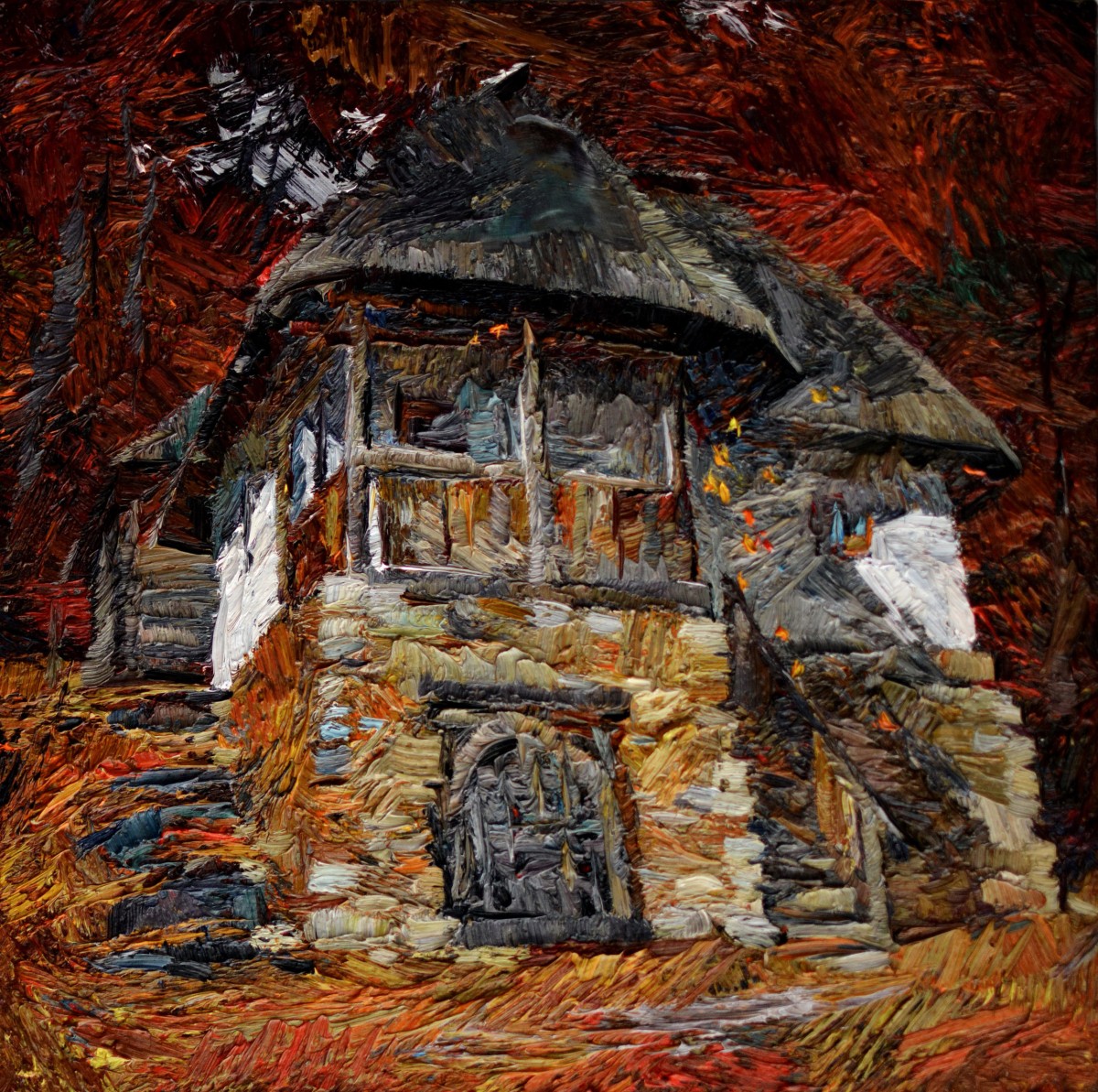 "Studiu. Sibiu. Astra" by Natalia Fostica, 2019, 420x420mm, ulei pe pânză