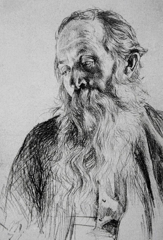 "Desen. Portret" by Adolf Menzel, creion pe hârtie