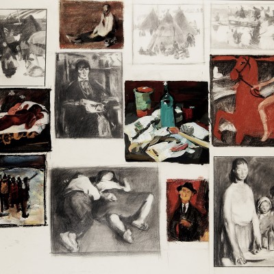 "Copies" by Oxana Țip, 2000, 600x800mm, pencil, guash and pastel on paper