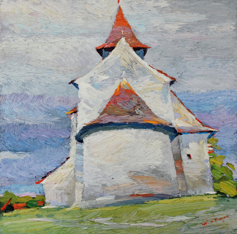 "Church from Toarcla" by Anatol Ghimpu, 2016, 300x300mm, oil on canvas