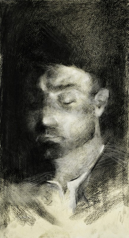 "Portret" by Cristina Demian, 2016, 450x250mm, Russian sauce on paper