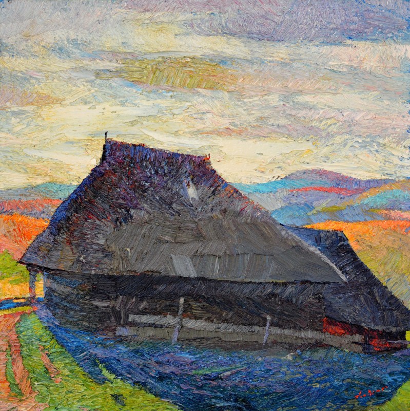 "Maramureș. Apus" by Anatol Ghimpu, 2010, 520x520mm, ulei pe pânză