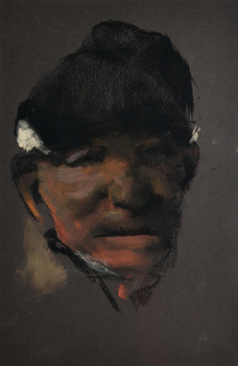 "Portret" by Ion Golubei, 2019, 300x200mm, Russian sauce and pastel on paper