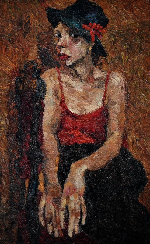 "Lady wearing a hat" by Nicoleta Stati, 2001, 680x420mm, oil on canvas