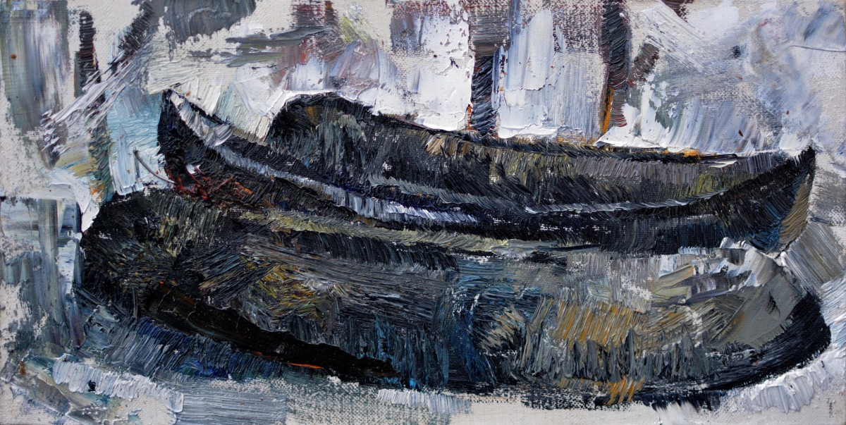 "Bărci. Sibiu" by Adrian Diacon, 2019, 200x400mm, ulei pe pânză