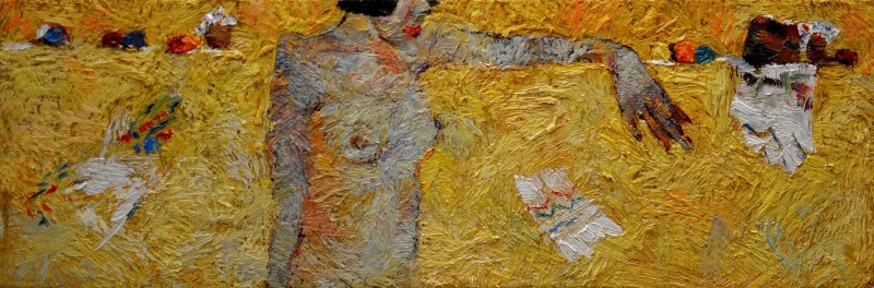"Studiu. Nud" by Cristina Demian, 2017, 200x600mm, oil on canvas