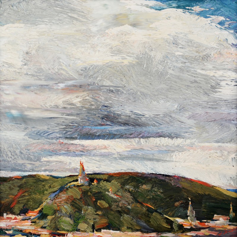 "Panorama. Sighișoara" by Anatol Ghimpu, 2000, 520x520mm, oil on canvas