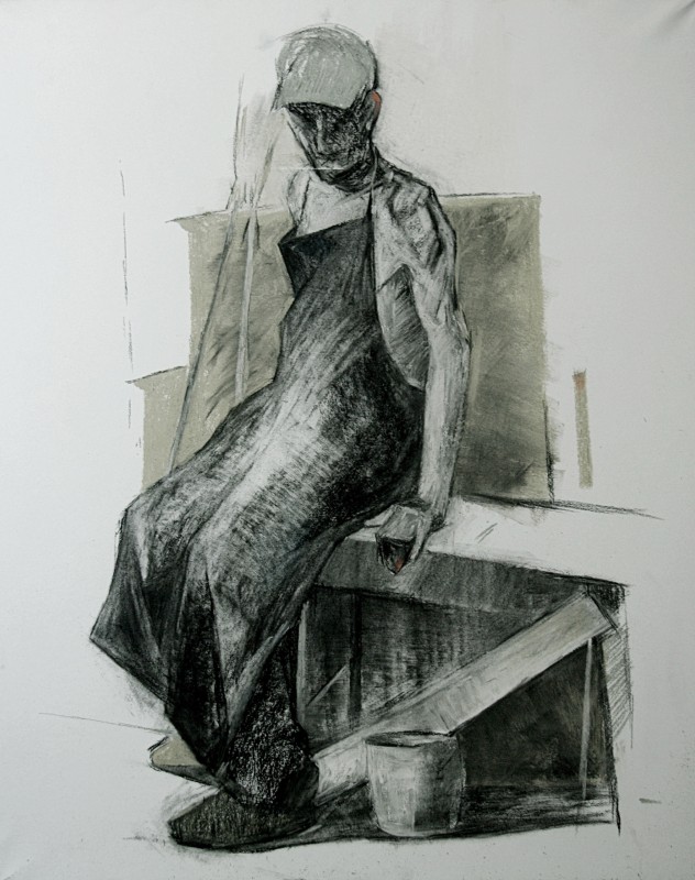 "Practica de vară. Figură" by Constantin Botezat, 2013, 500x400mm, Russian sauce on paper