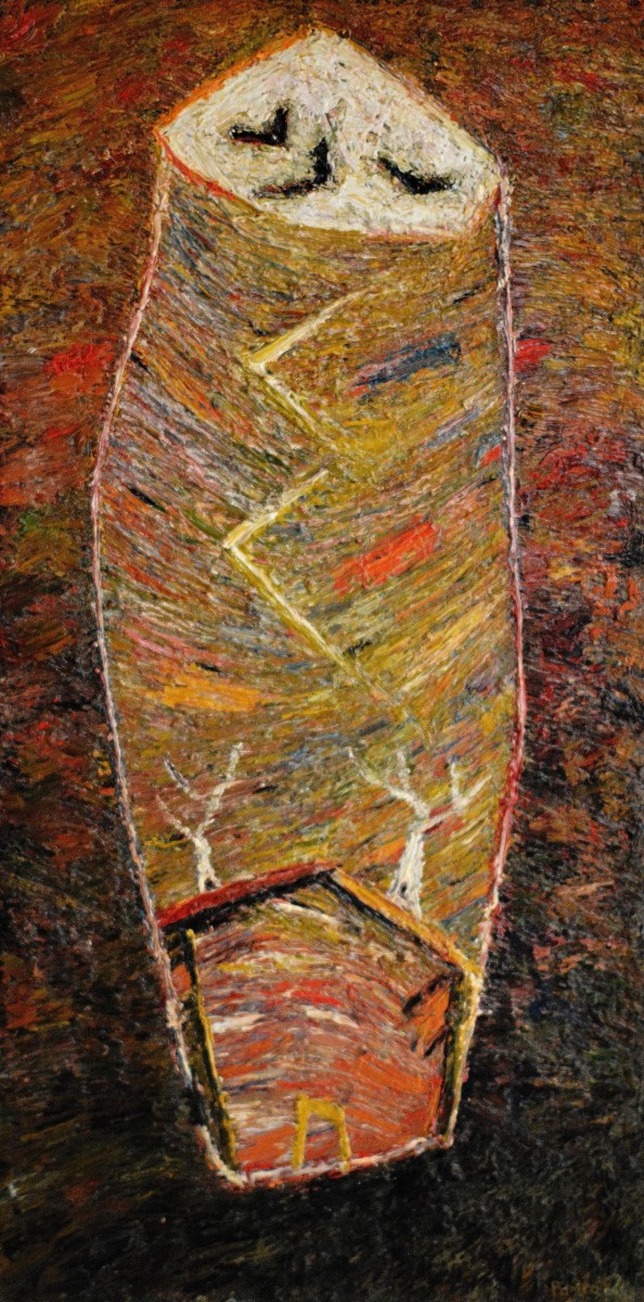 "Compoziție. Bebeluș" by Rodica Pantea, 1994, 700x350mm, ulei pe pânză