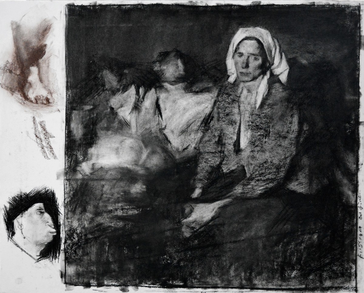 "Фигура / полуфигура. Копия. Продолжительный" by Ион Голубей, 400x500mm, соус / бумага