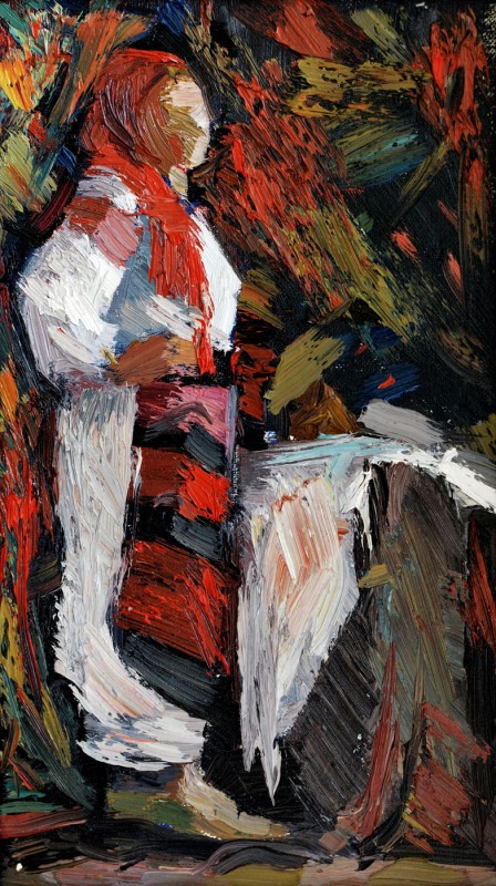 "Studiu. Figură în național" by Victor Teslaru, 2014, 350x400mm, ulei pe pânză