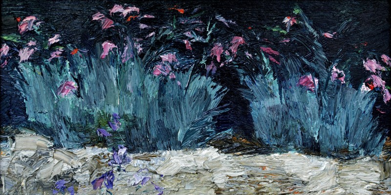 "Studiu cu flori" by Valetina Trifan, 2014, 200x400mm, oil on canvas