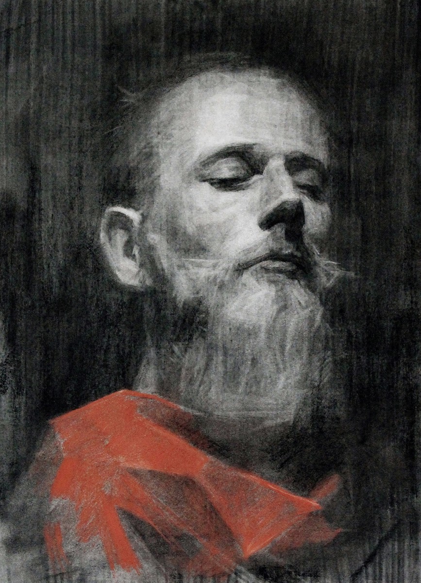 "Drawing. Portrait" by Maxim Romaniuc, 400x300mm, Russian sauce and sanguine on paper