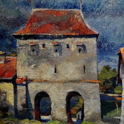 "Sighișoara" by Анатол Гимпу, 2001, 600x520mm, масло / холст