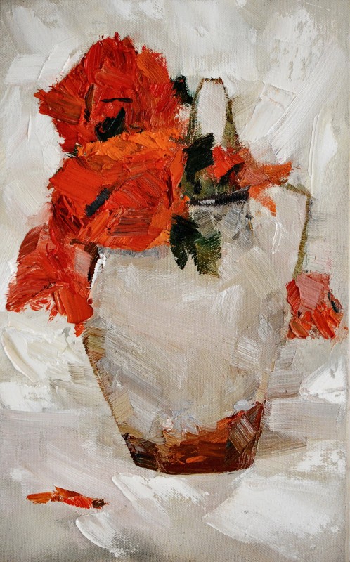 "Studiu. Maci" by Alisa Bivol, 2016, 400x250mm, oil on canvas