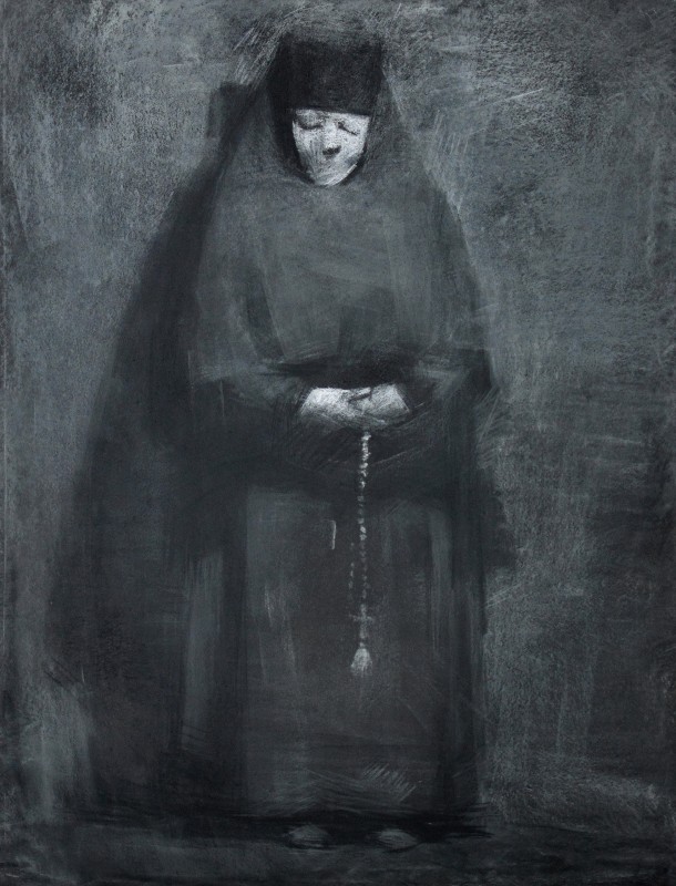 "Figură. Călugăriță" by Ion Golubei, 2016, 800x600mm, Russian sauce pe hârtie