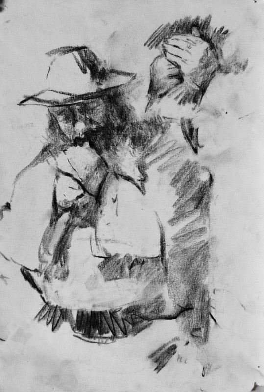 "Drawing. Figure" by Gheorghe Lisița, mixed technique on paper