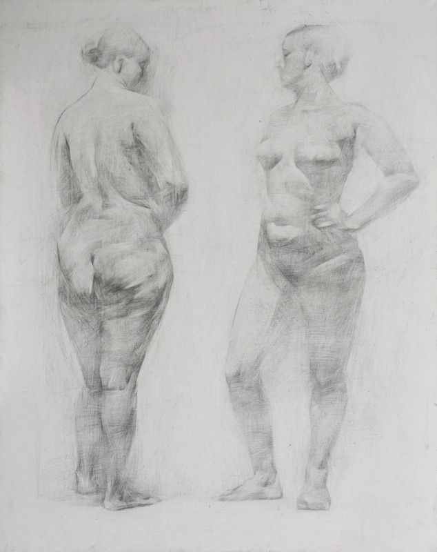 "Рисунок. Обнаженка. Продолжительный" by Мариа Манчевиcи, 750x600mm, карандаш / бумага