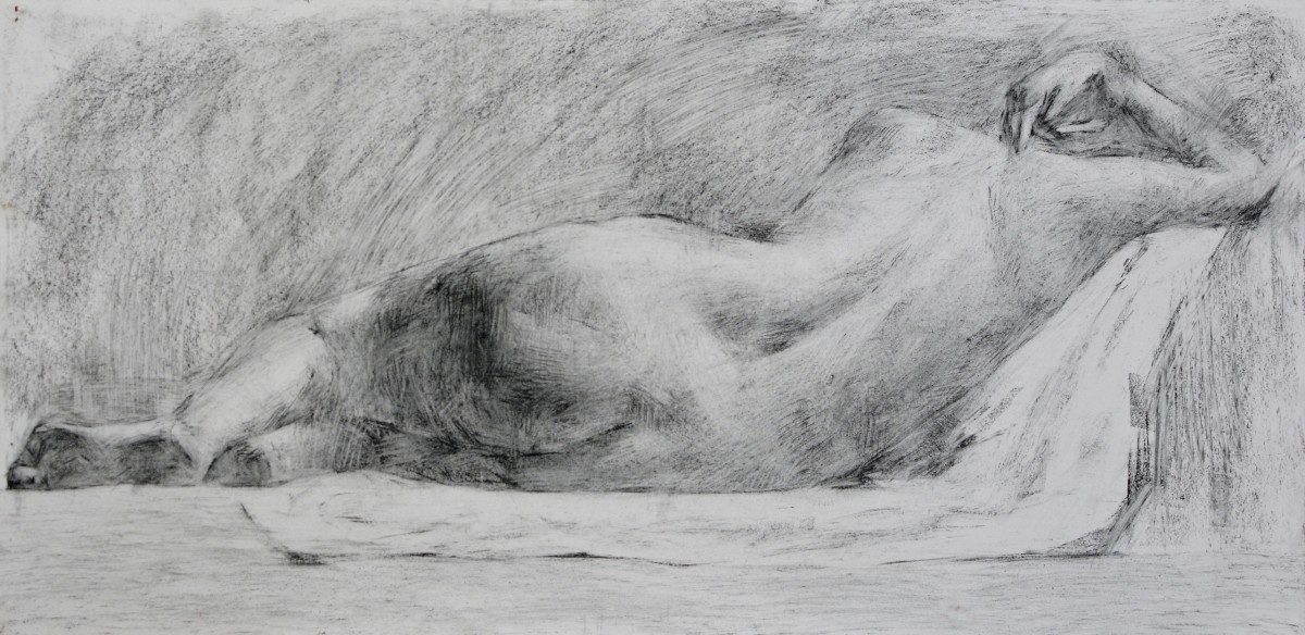 "Рисунок. Обнаженка. Продолжительный" by Лиа Унгуреану, 400x800mm, уголь / бумага