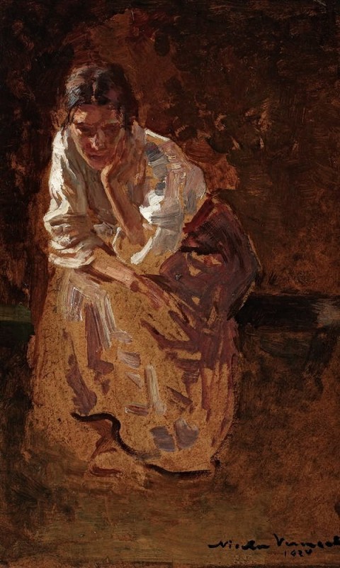 "Painting. Figure" by Nicolae Vermont, oil on cardboard